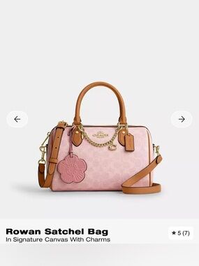 Coach Pink Signature Satchel with Tan Leather Trim And Charm